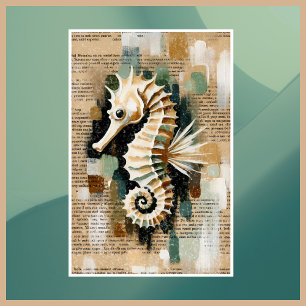 Cream & White Seahorse Abstract  Poster