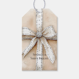 Cream White Silver Glitzy Glam Bow Gift Tags