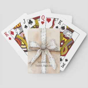 Cream White Silver Glitzy Glam Bow Playing Cards