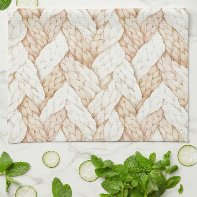 Cream White Weaves Tea Towel (Folded)