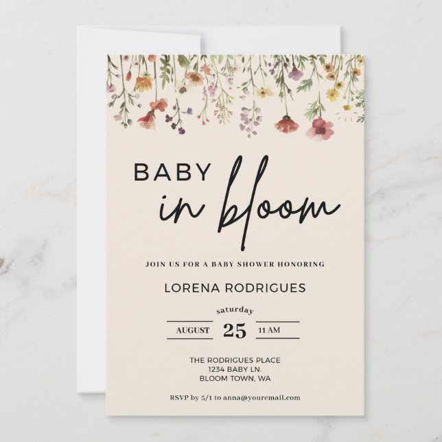 Cream Wildflower Baby in Bloom Baby Shower Invitation (Front)