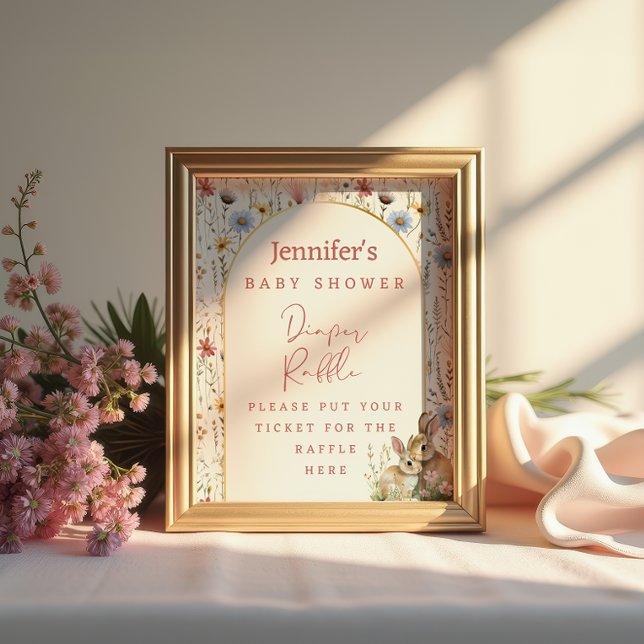 Cream Wildflower Bunny Rustic Diaper Raffle Poster (Creator Uploaded)