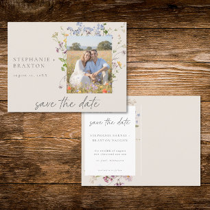 Cream Wildflower Garden Elegant Photo Save Date Postcard