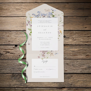 Cream Wildflower Garden Elegant Wedding All In One Invitation