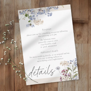 Cream Wildflower Garden Elegant Wedding Details Enclosure Card