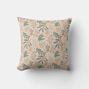 Cream Winter Botanical Pattern Cushion