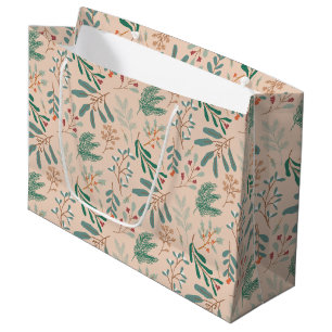 Cream Winter Botanical  Pattern Large Gift Bag