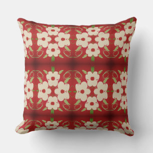 Cream With Cranberry Red Floral Cushion