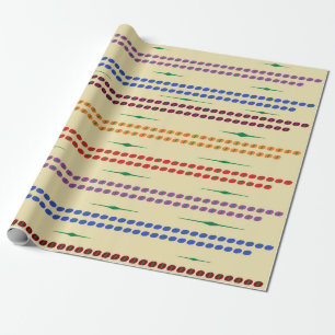 Cream with dotted lines in red blue plum green wrapping paper