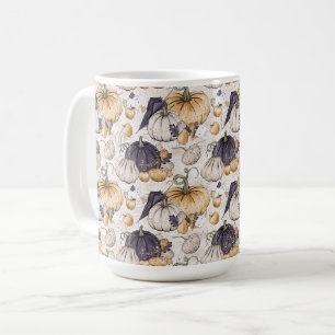 CREAM WITH ORANGE CREAM & PURPLE PUMPKINS COFFEE MUG