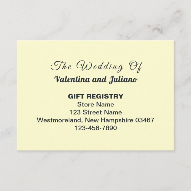 Cream With Slate Text Wedding Gift Registry Enclosure Card (Front)