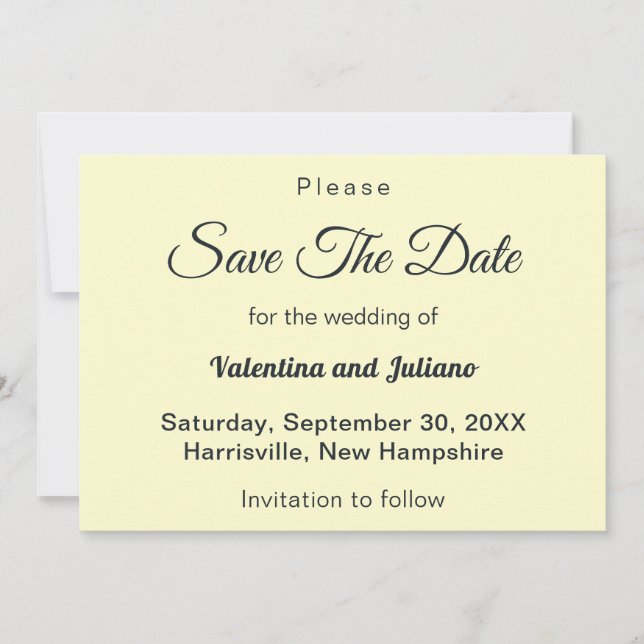 Cream With Slate Typography Wedding Save The Date (Front)