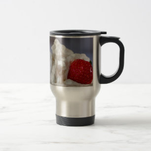 Cream with strawberries in a glass bowl travel mug