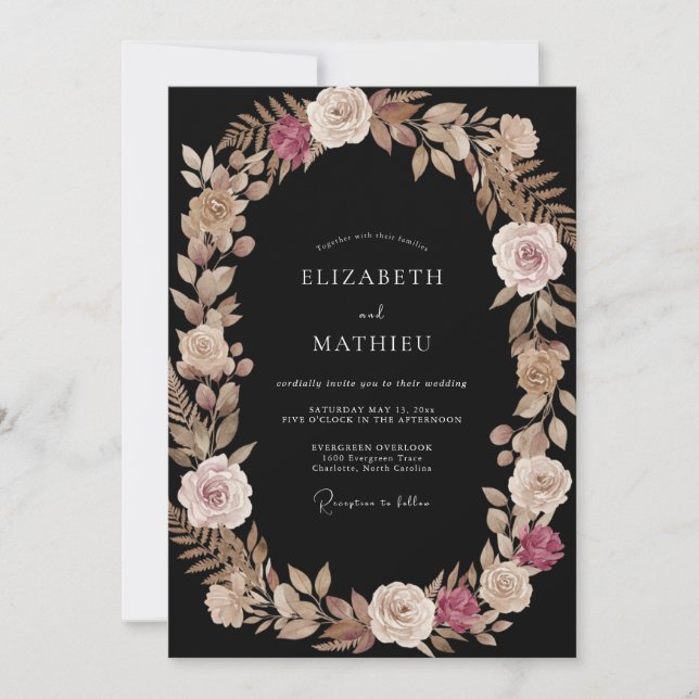 Cream Wreath Floral Romance Wedding Invitation (Front)