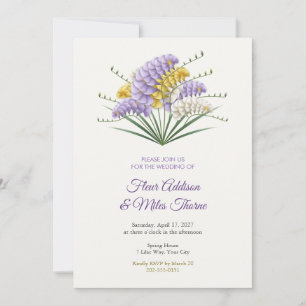 Cream Yellow and Lilac Freesia Spray Wedding Invitation