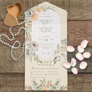 Cream & Yellow Boho Floral Yellow Dinner All In One Invitation