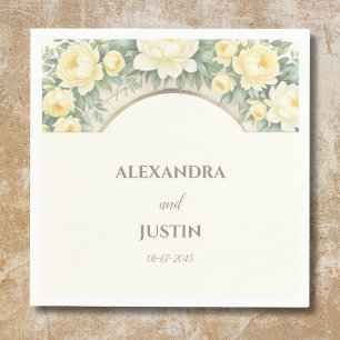 Cream Yellow Floral Italian Arch Wedding  Napkin