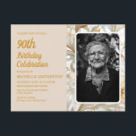 Cream Yellow Floral Women's 90th Birthday Phot Invitation Postcard<br><div class="desc">Elegant yellow and champagne-coloured/cream flowers women's 90th birthday party photo invitation postcard.  Text is fully customisable,  so this card can be designed for any age.  Contact me for assistance with customisation or to request matching products.</div>