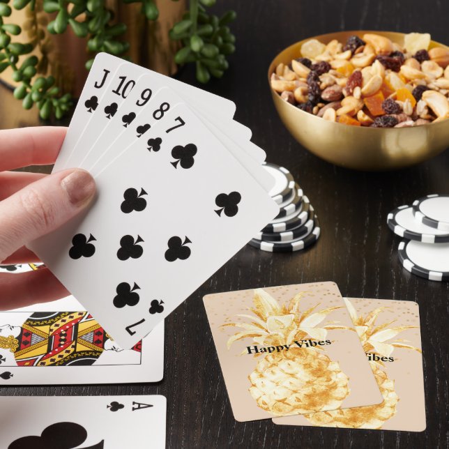 Cream Yellow Gold Pineapple Playing Cards (In Situ)