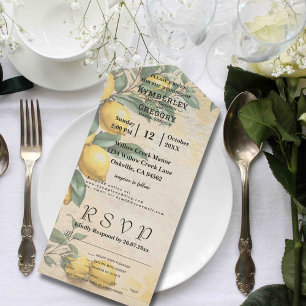 Cream Yellow Lemon Green Botanical Minimalist All In One Invitation
