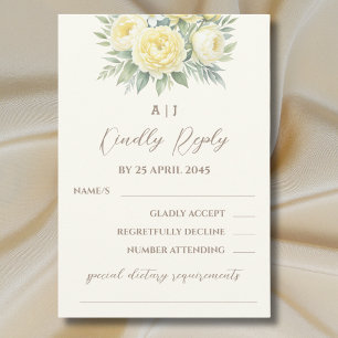Cream Yellow Peony Roses Floral Wedding RSVP Card