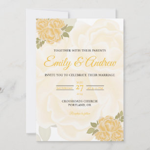 Cream Yellow Rose Boho Floral Watercolor Wedding Invitation