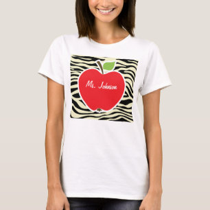 Cream Zebra Stripes Animal Print; Apple T-Shirt