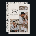 Creammodern elegant script Christmas multi photo Holiday Card<br><div class="desc">Black modern elegant rustic watercolor beige natural Scandinavian contemporary muted colours beige,  black and white 5 multi photo holiday Christmas card.</div>