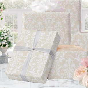 Creamy Almond White Damask Elegant Wedding Wrapping Paper