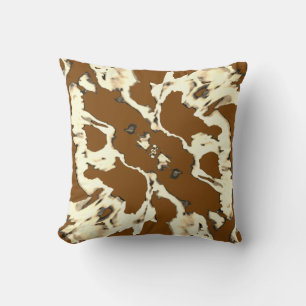 Creamy Beige Brown Filmy Abstract Flower Art Motif Cushion