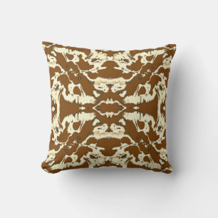 Creamy Beige Brown Ornate Symmetrical Floral Motif Cushion