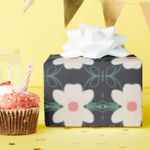 Creamy Beige Floral With Black  Wrapping Paper