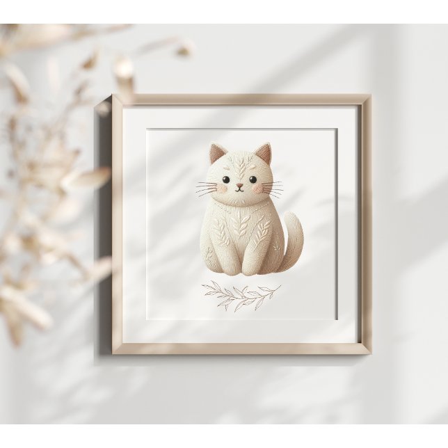 Creamy Beige Kitty Boho Embroidered Cat Poster  (Creator Uploaded)