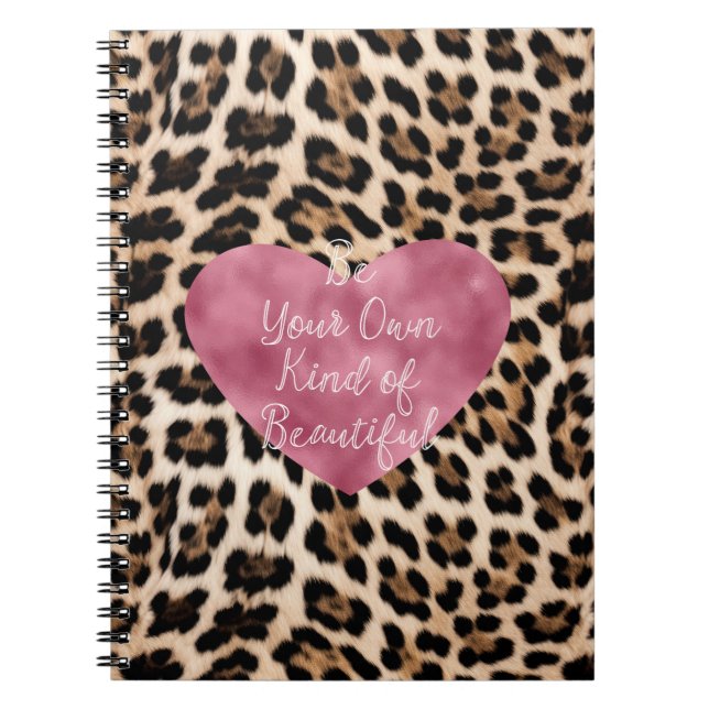 Creamy Brown Black Leopard Heart Beautiful Notebook (Front)