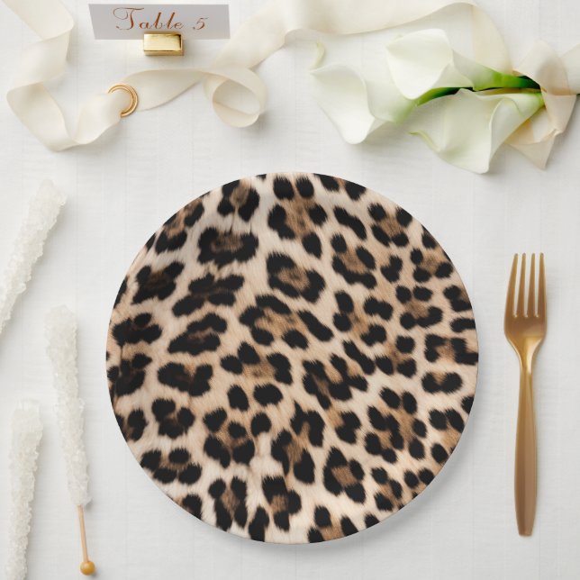 Creamy Brown Black Leopard Heart Paper Plate (Wedding)