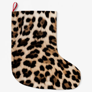 Creamy Brown Black Leopard Large Christmas Stocking