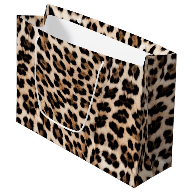 Creamy Brown Black Leopard   Large Gift Bag (Front Angled)