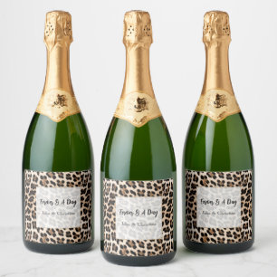 Creamy Brown Black Leopard Print Animal Wedding Sparkling Wine Label