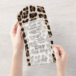 Creamy Brown Black Leopard Wedding All In One Invitation