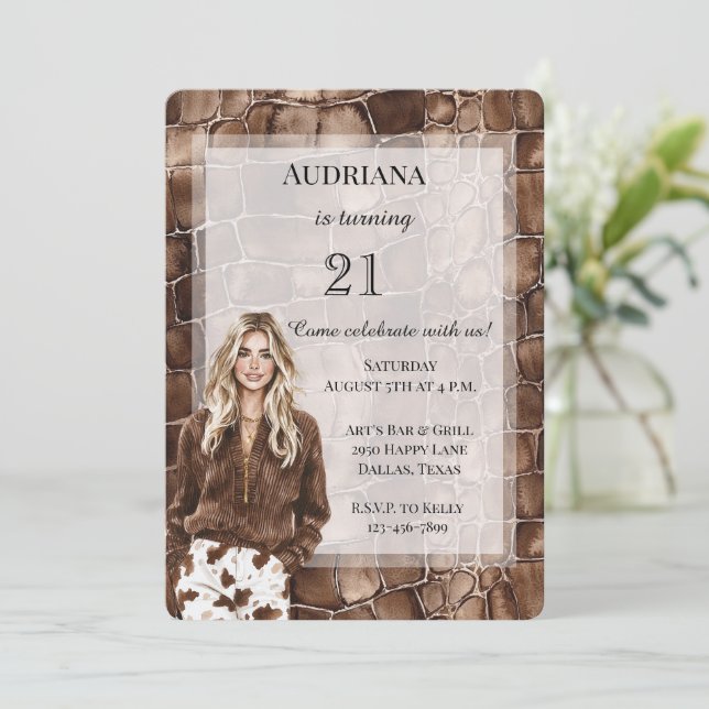 Creamy Brown Chocolate Blonde Girl Birthday Invitation (Standing Front)