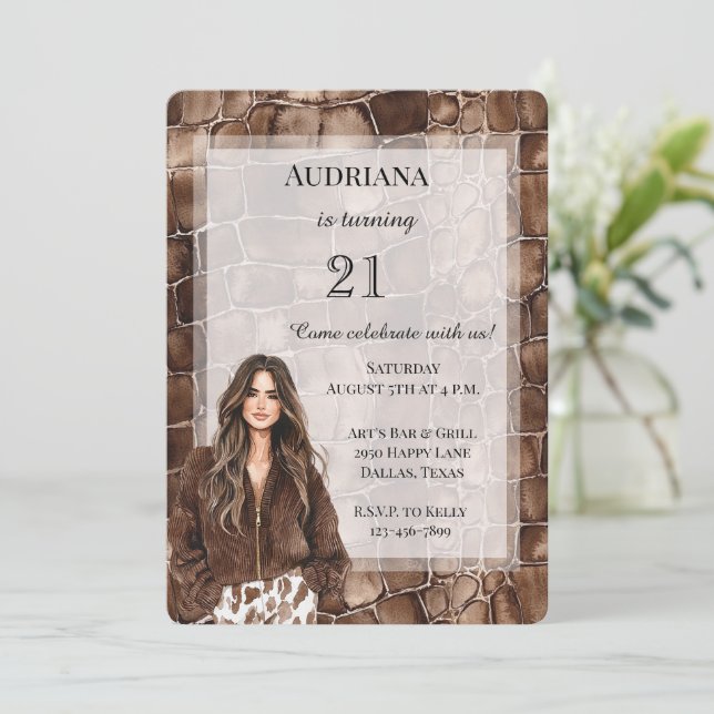 Creamy Brown Chocolate Brown Hair Girl Birthday Invitation (Standing Front)