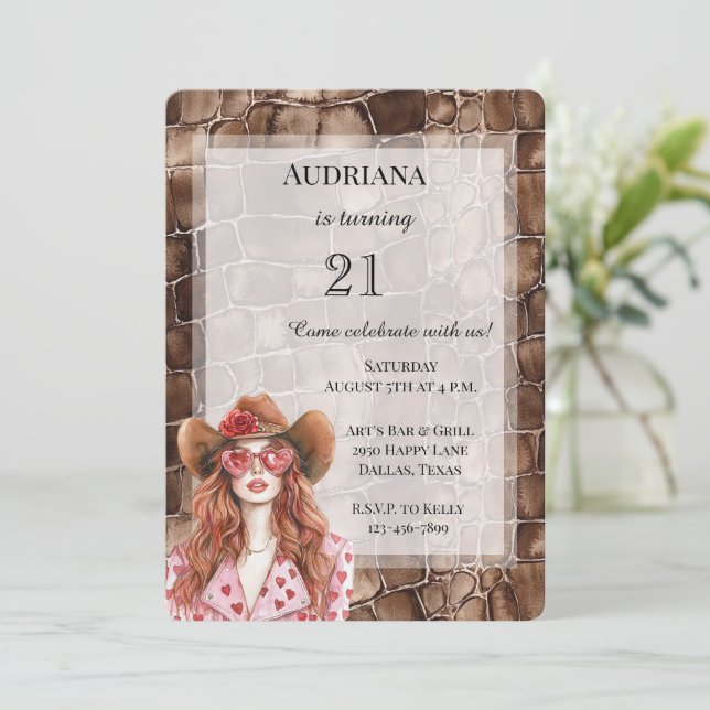 Creamy Brown Chocolate Red Hair Girl Birthday Invitation (Standing Front)
