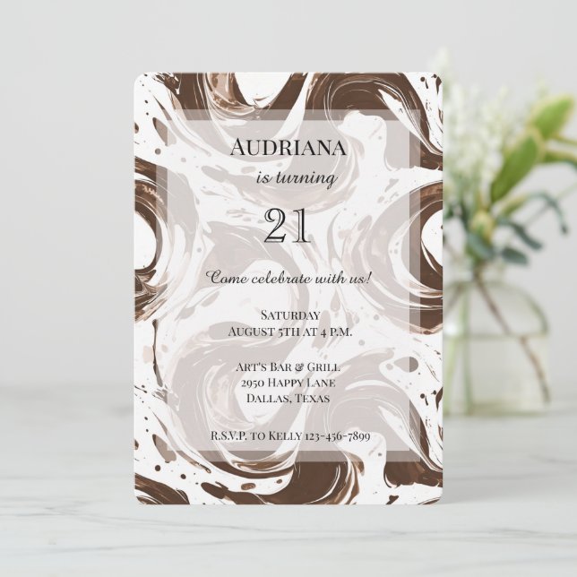Creamy Brown Chocolate Swirls Birthday Invitation (Standing Front)