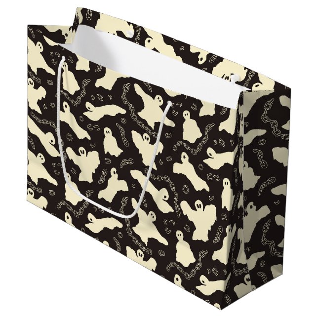 Creamy Ghosts - Halloween pattern. Large Gift Bag (Front Angled)