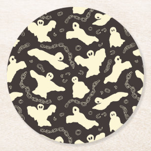 Creamy Ghosts - Halloween pattern. Round Paper Coaster
