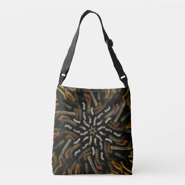 Creamy Golden Yellows Raked Pattern On Black Crossbody Bag (Back)