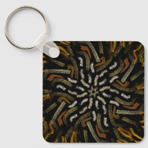Creamy Golden Yellows Raked Pattern On Black Key Ring