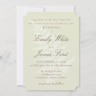 Creamy Green 5x7 Personalised Fern Ticket Wedding Invitation