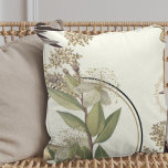Creamy Ivory Artistic Botanical Floral Design Cushion<br><div class="desc">Stylish throw pillow features an artistic botanical floral design in a stylish neutral colour palette with soft hues. An artistic floral design features a blooming myrtle branch and an abstract composition with faint geometric circles and olive branches and blooming flowers in earthy shades on a creamy ivory background. This layered...</div>