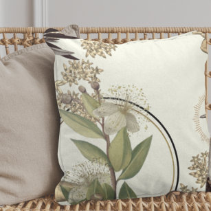 Creamy Ivory Artistic Botanical Floral Design Cushion